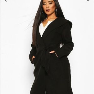 Belted Wool Look Coat Sz Large